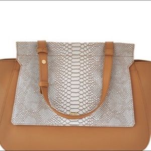 H by Halston Tan and White Tote Bag